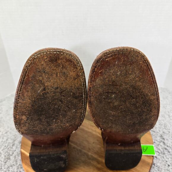 McAllen Boots Brown Leather Floral Embroidered Square Toe Western MX 26.5 US 9.5 - Picture 13 of 16